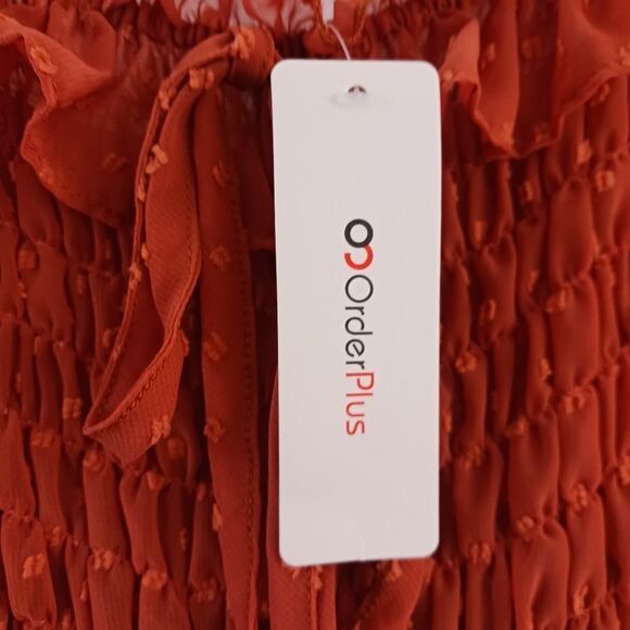 OC Order Pluss Off Shoulder Boho Flowy Swiss Dot Smocked Maxi Dress size S - Picture 5 of 8